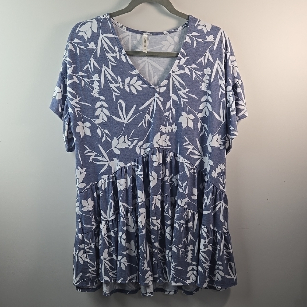 Emerald Blue and White Tiered Blouse